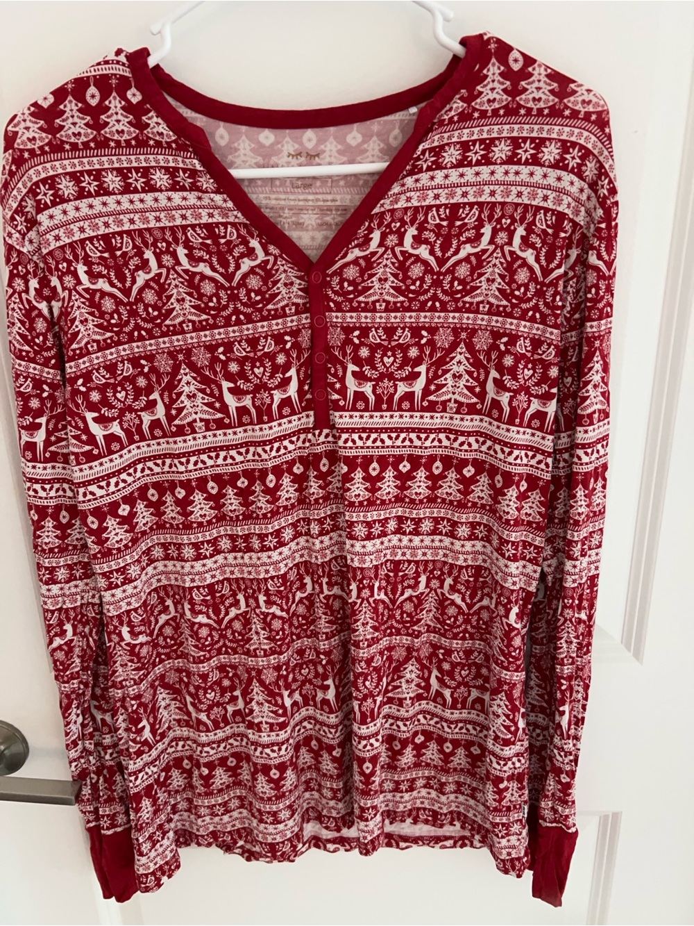 Little Sleepies Red Holiday Print Women’s Long Sleeve Top and bottoms